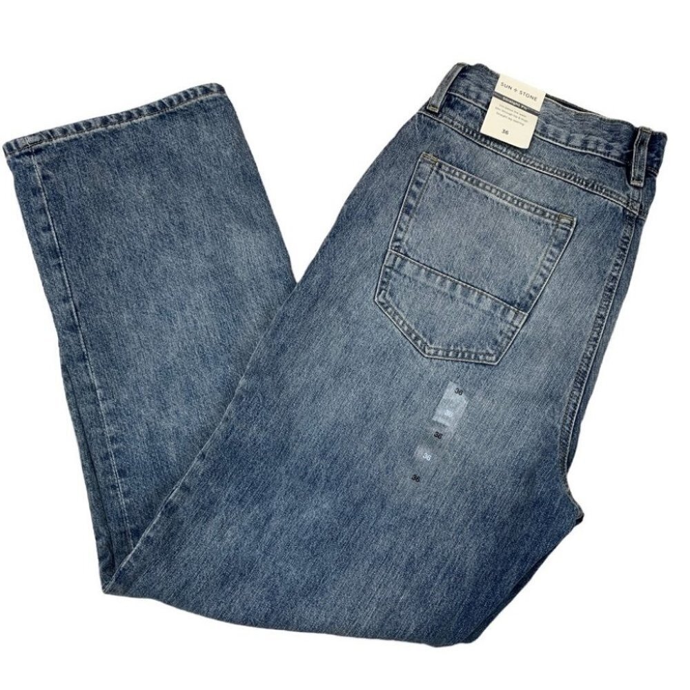 Sun + Stone Men's Relaxed-Fit Faded Jeans Size 36